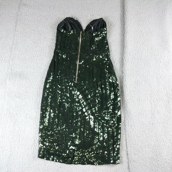 Charlotte Russe Dress M Green Sequin Sweatheart Mini Zip Up Bodycon - Picture 2 of 7